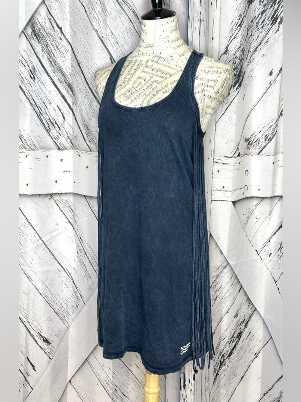 Sol Angeles T-Back Dress w/Long Fringed Sides Distressed S